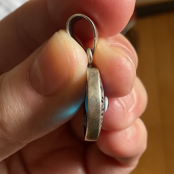 Sterling Silver 925 Evil eye Greek Key design round pendant - Picture 3 of 9